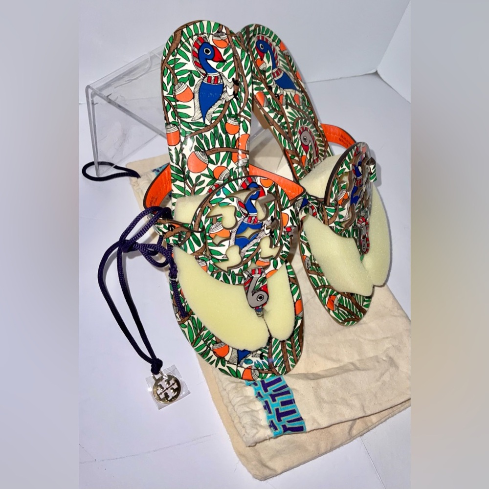 Tory Burch Wild Birds Tropical Colors Patent Leather Sandals wTag & Dust Bag 9.5